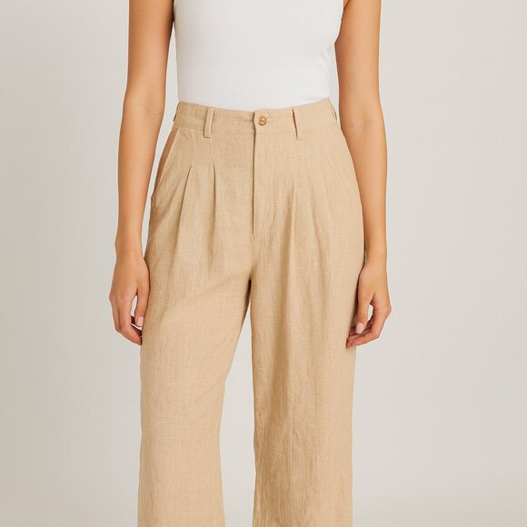 Urban Outfitters Womens Pleated Linen Blend Pants Size 12 Beige - Picture 1 of 12